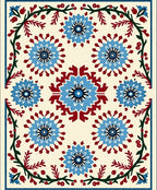 Vibrant Blue Floral Folklore Border Rug