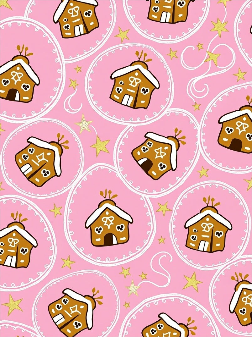 Whimsical Gingerbread Houses Pink Stars Rug