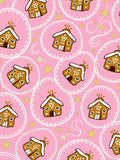 Whimsical Gingerbread Houses Pink Stars Rug
