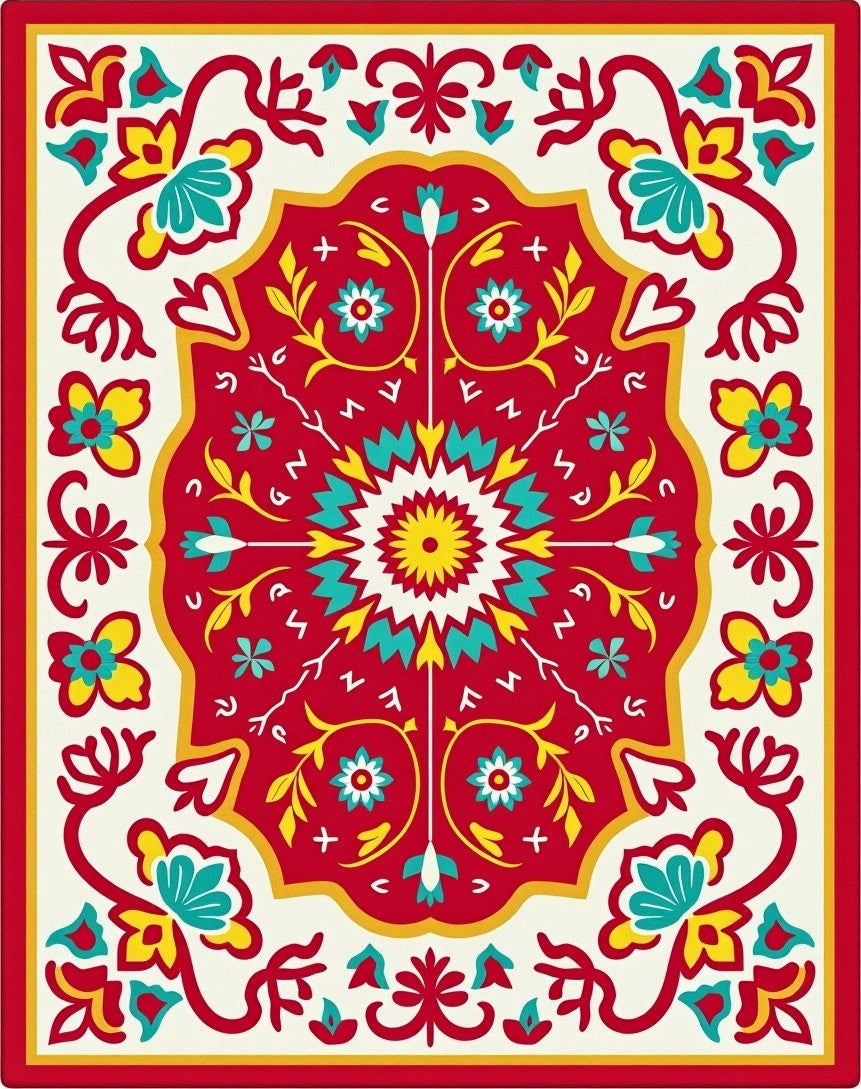 Vibrant Red Floral Medallion Rug