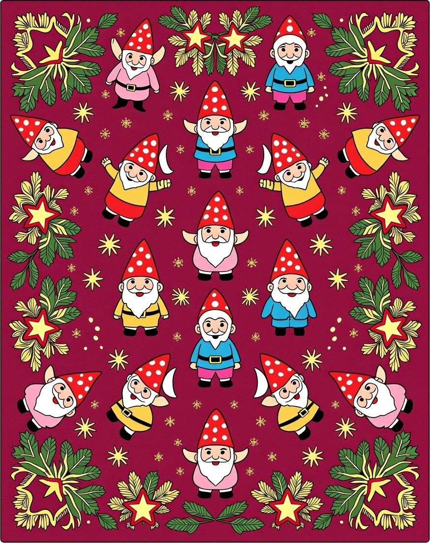 Whimsical Gnome Friends Crimson Swirls Rug