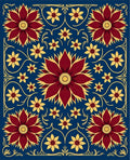 Deep Blue Floral Sunburst Medallions Rug