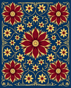 Deep Blue Floral Sunburst Medallions Rug