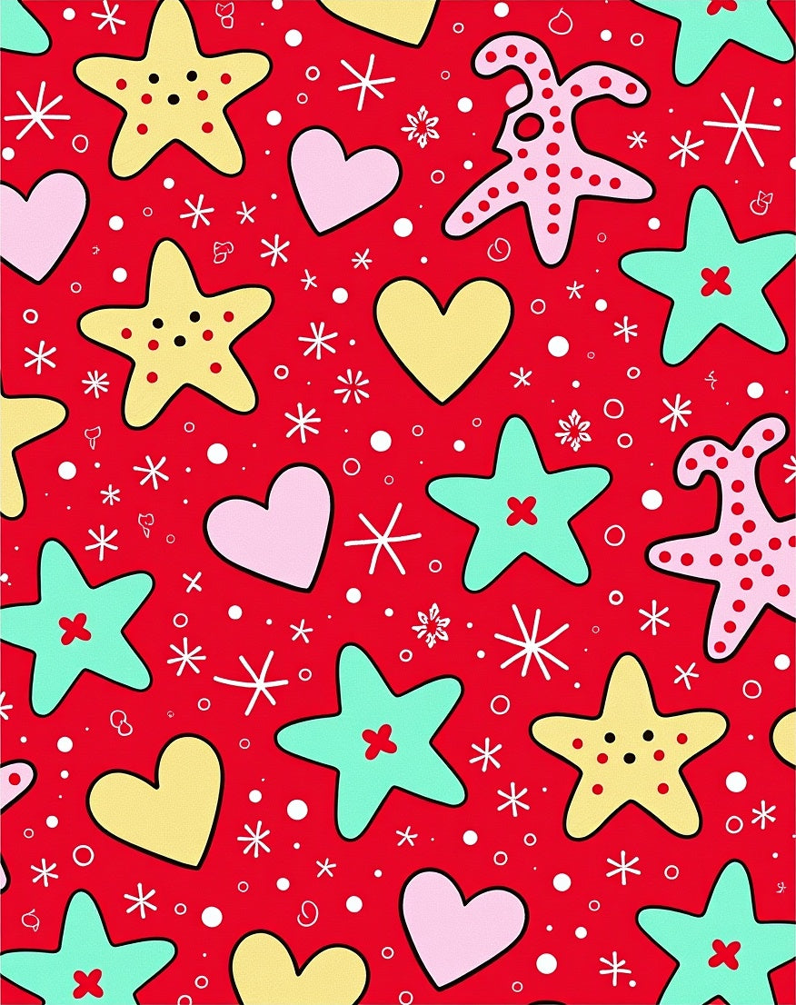 Playful Star Hearts Scatter Red Rug