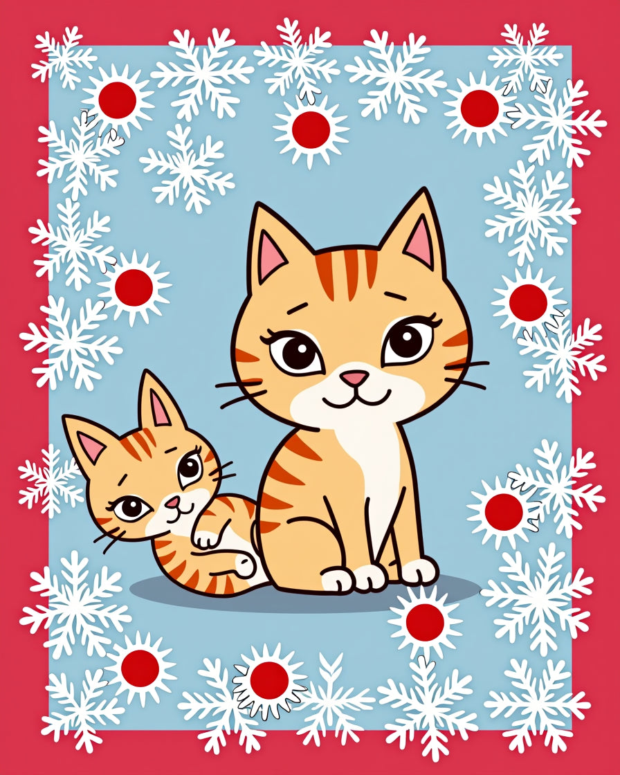 Orange Kittens With Snowflakes Border Rug