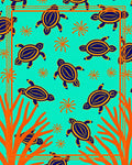 Turquoise Turtle Coral Abstract Border Rug