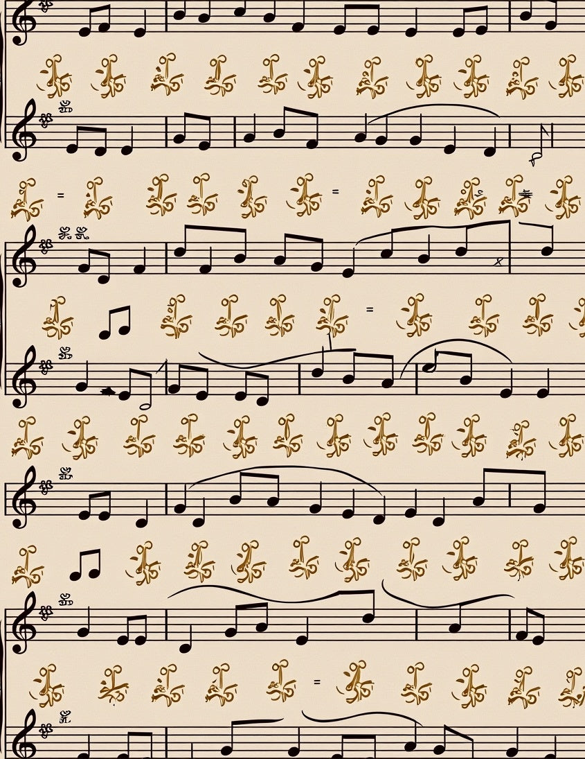 Golden Musical Notation Flourish Rug