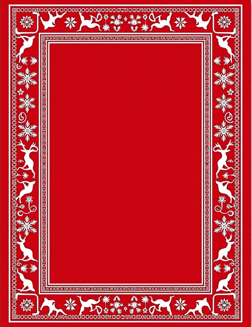 Festive Red White Reindeer Snowflake Border Rug