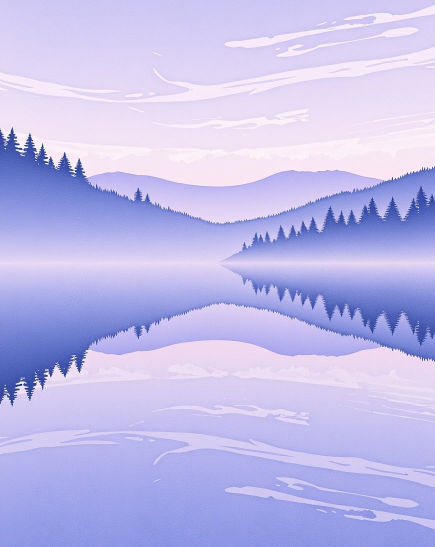 Lavender Mist Mountain Lake Reflection Rug