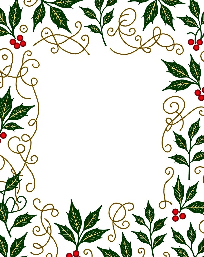 Elegant Holly Berry Scroll Border Rug