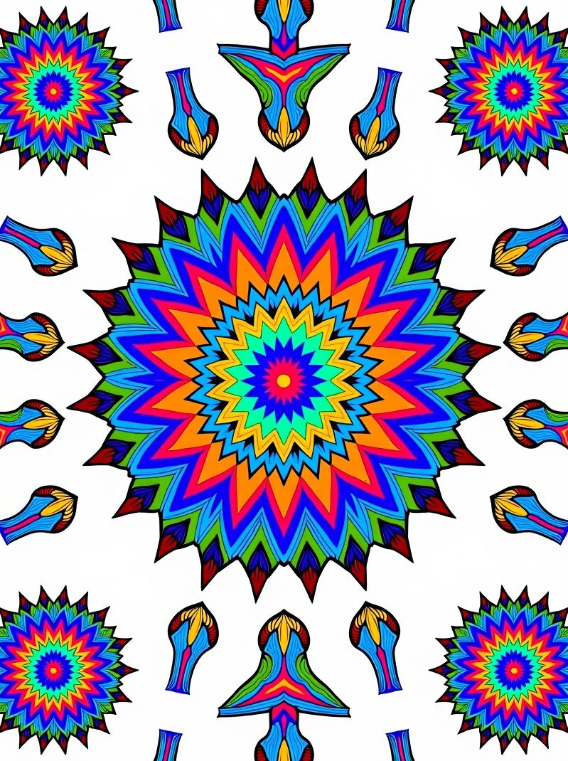 Vibrant Rainbow Mandala Echoes Rug