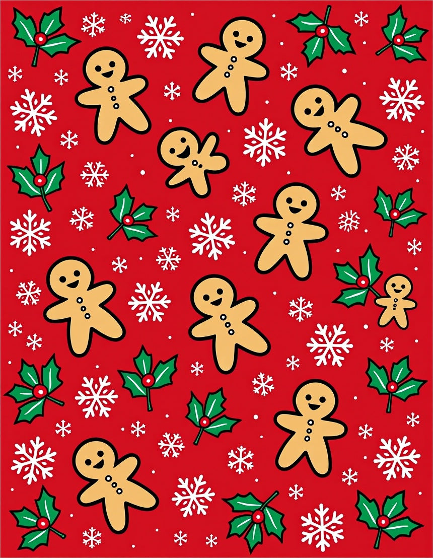Red Gingerbread Man Snowflakes Holly Rug
