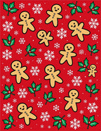 Red Gingerbread Man Snowflakes Holly Rug