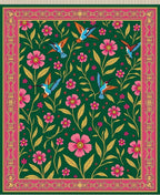 Emerald Green Hummingbird Floral Garden Rug