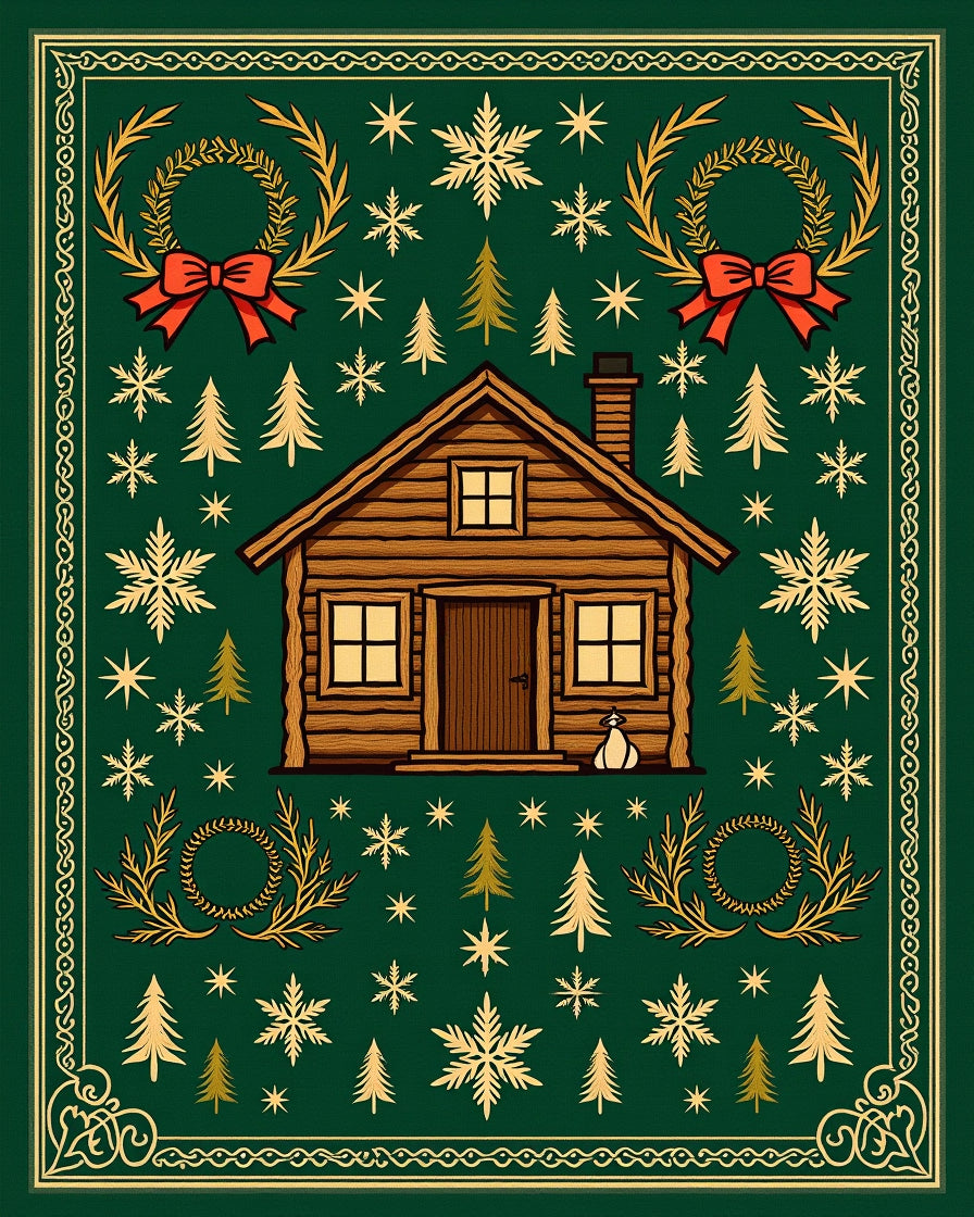 Cozy Cabin Winter Forest Scene Rug