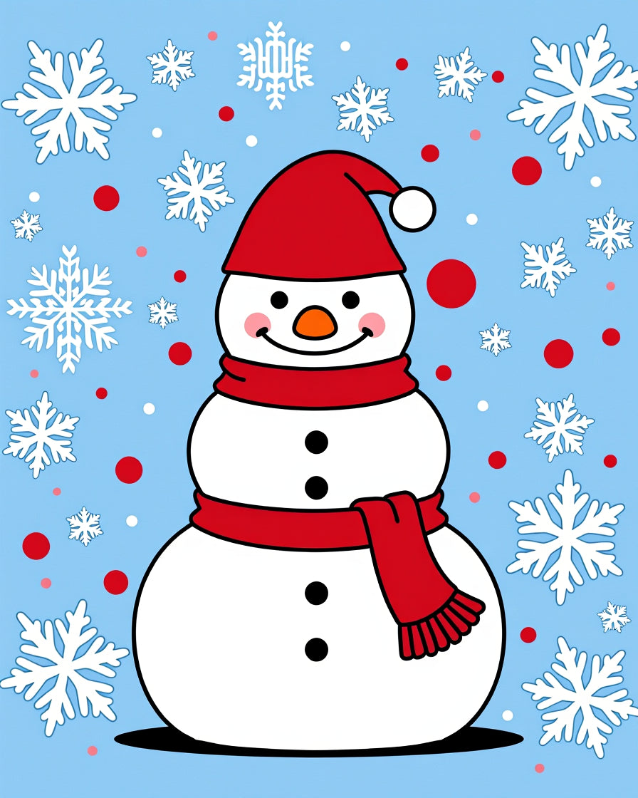 Joyful Snowman Red Snowflake Backdrop Rug