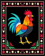 Vibrant Rooster Floral Border Rug
