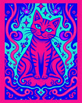 Vibrant Pink And Blue Feline Stars Rug