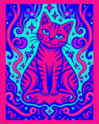 Vibrant Pink And Blue Feline Stars Rug