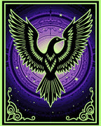 Mystic Black Bird Purple Mandala Rug