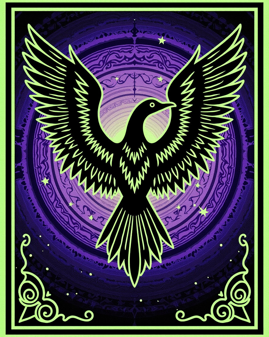 Mystic Black Bird Purple Mandala Rug