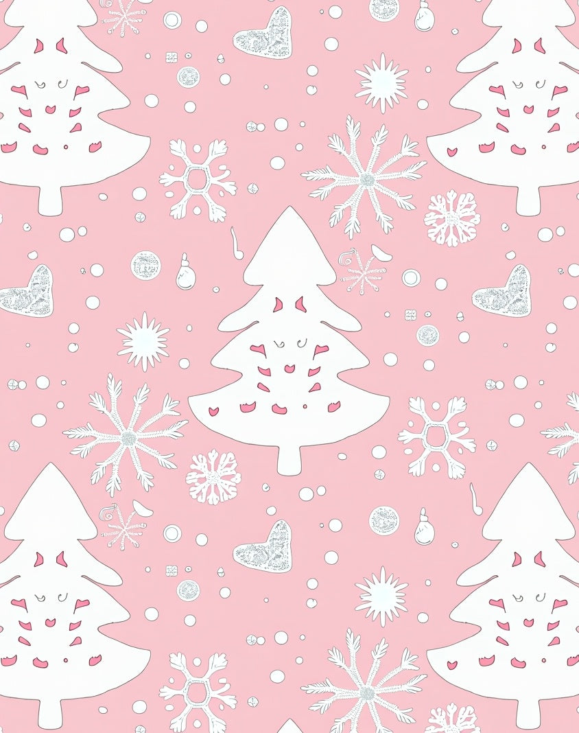 Pink Christmas Tree and Snowflake Background Rug