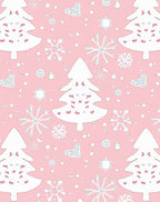 Pink Christmas Tree and Snowflake Background Rug