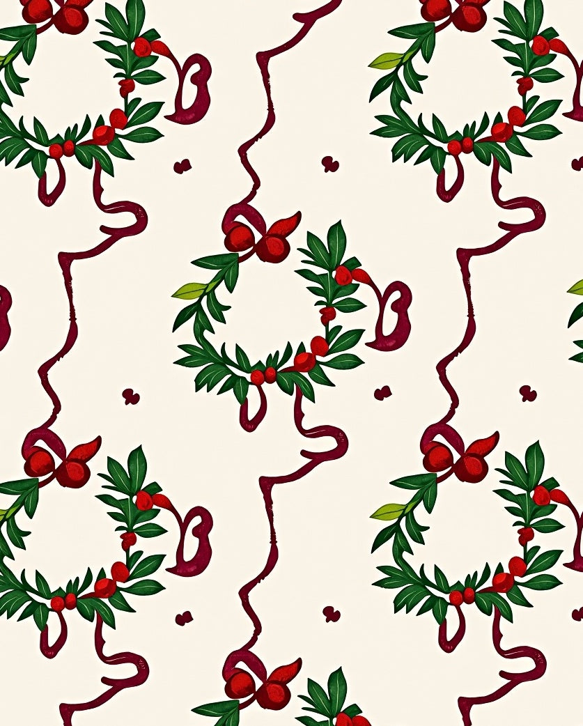 Festive Holly Berry Wreath Ribbon Rug