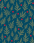 Teal Gold Leaf Red Berry Garden Rug