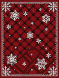 Crimson Plaid Snowflakes Bordered Rug