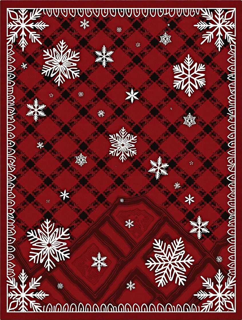 Crimson Plaid Snowflakes Bordered Rug