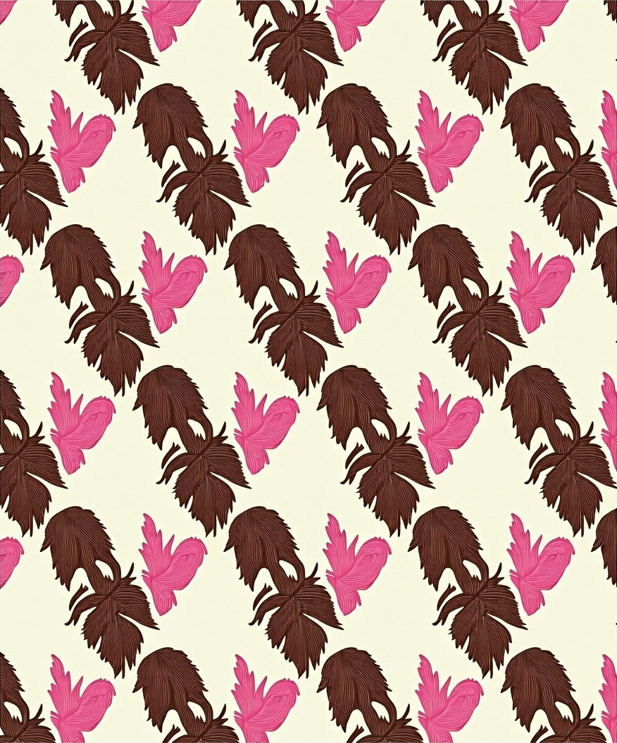 Brown Pink Leaf Botanical Repeat Rug