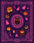 Spooky Owl Jack-o-Lantern Pink Ghost Medallion Rug