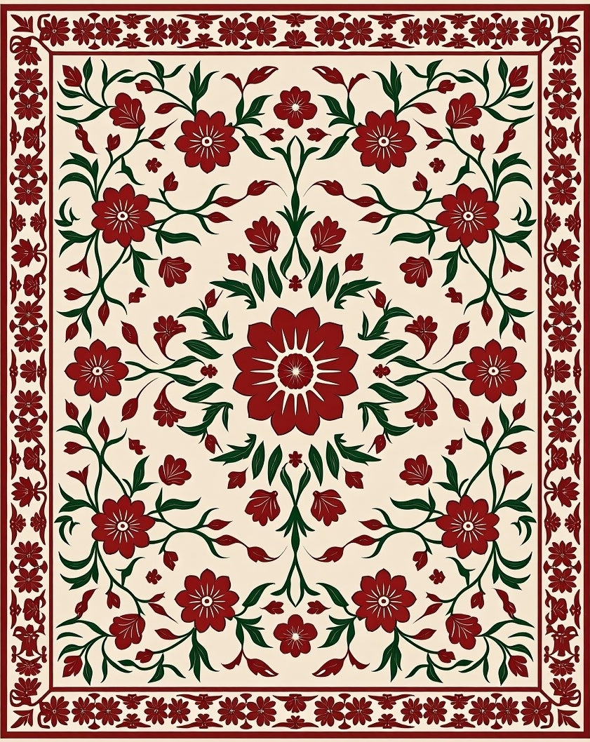 Crimson Floral Vine Garden Rug