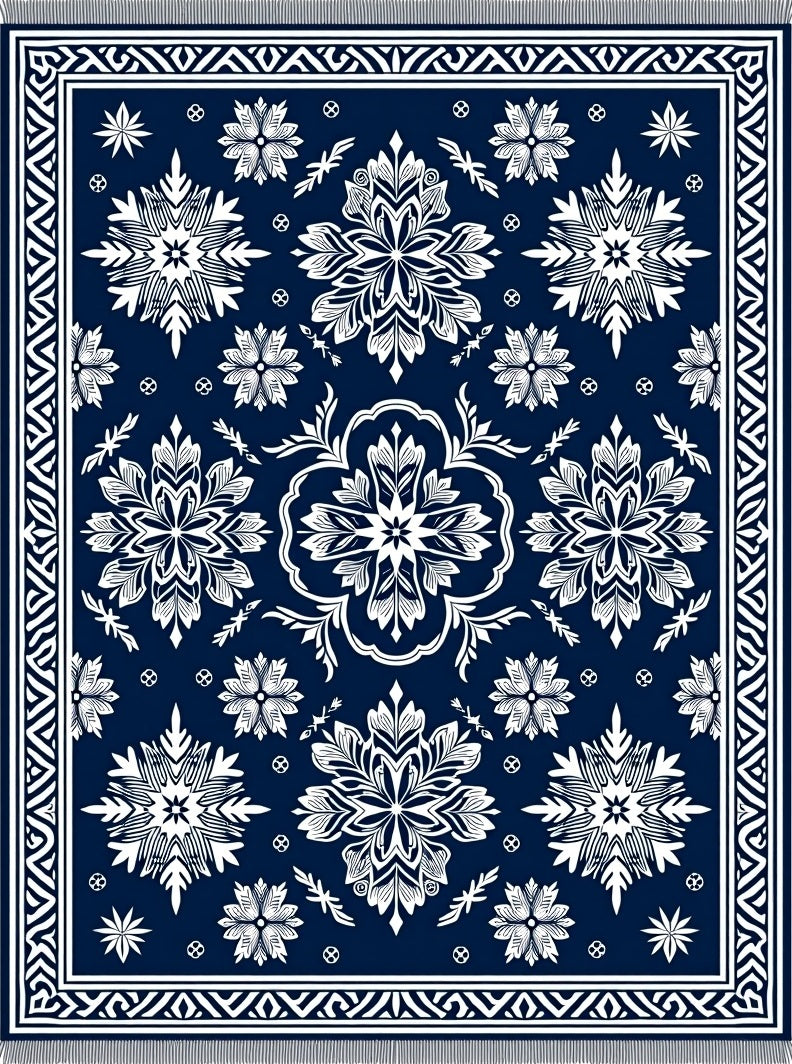 Deep Blue Floral Medallion Rug
