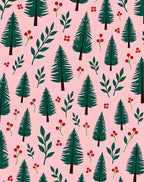 Forest Green Pine Trees Pink Background Rug