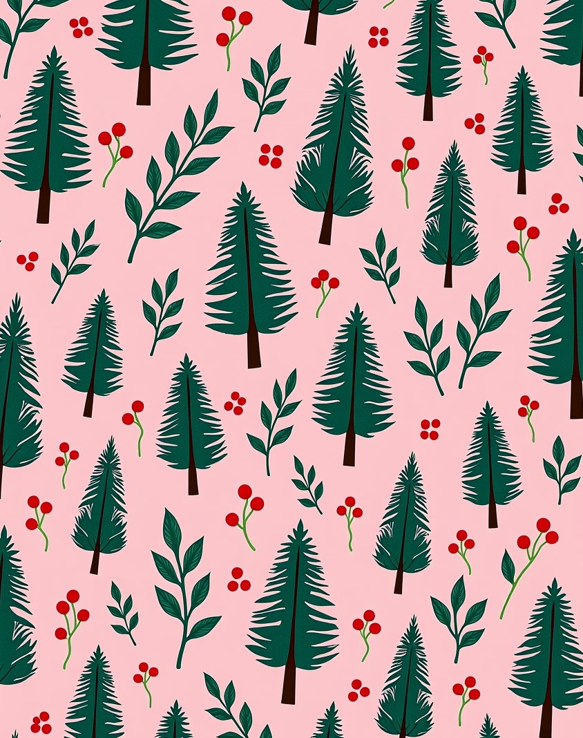Forest Green Pine Trees Pink Background Rug