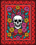 Crimson Skull Floral Border Rug