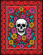 Crimson Skull Floral Border Rug