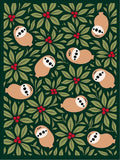 Whimsical Sloth Berry Leaf Collage Rug