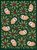 Whimsical Sloth Berry Leaf Collage Rug