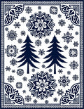 Deep Blue Snowflake Pine Forest Rug