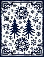 Deep Blue Snowflake Pine Forest Rug