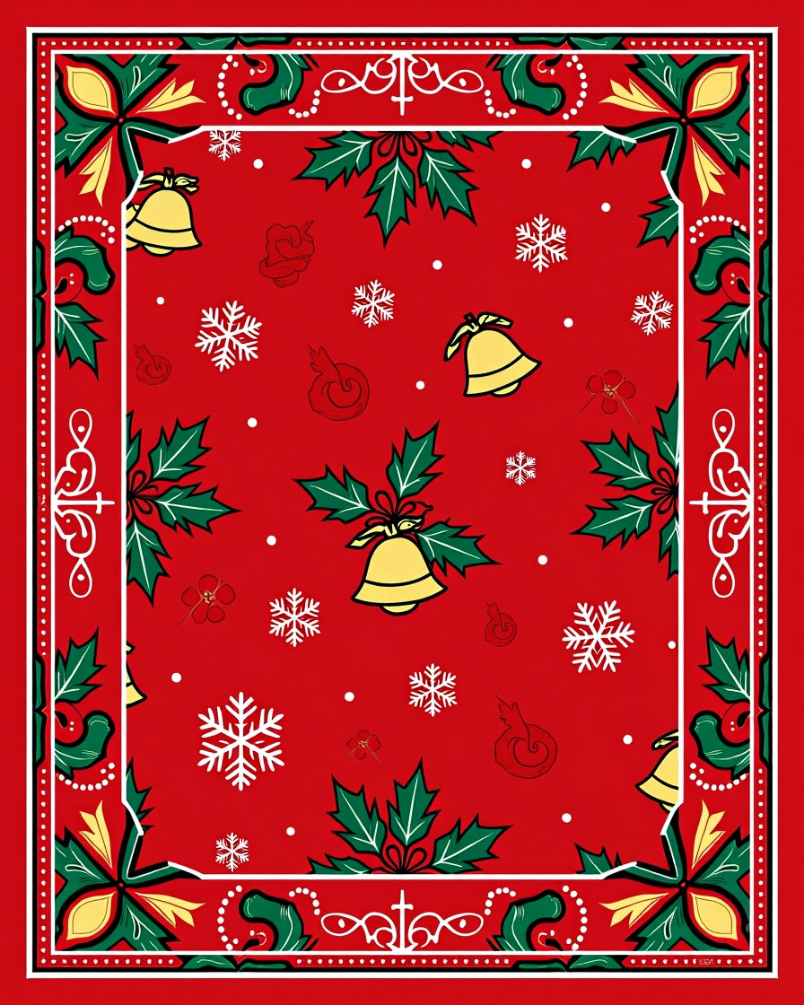 Festive Red Holly Bell Snowflake Rug