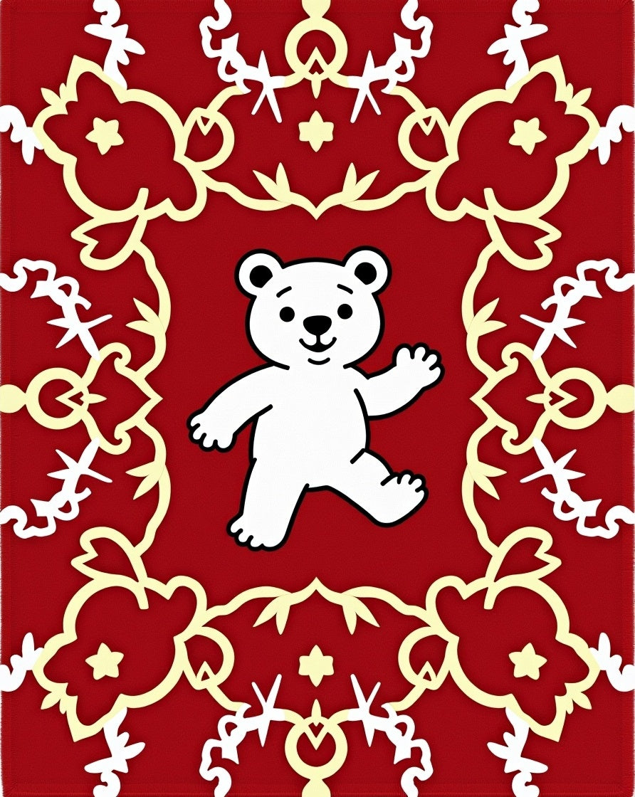 Crimson white bear floral medallion Rug