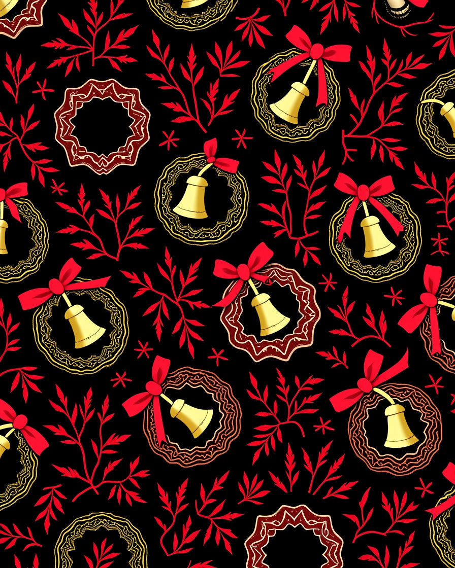 Red Leaf Bell Wreath Gold Border Rug