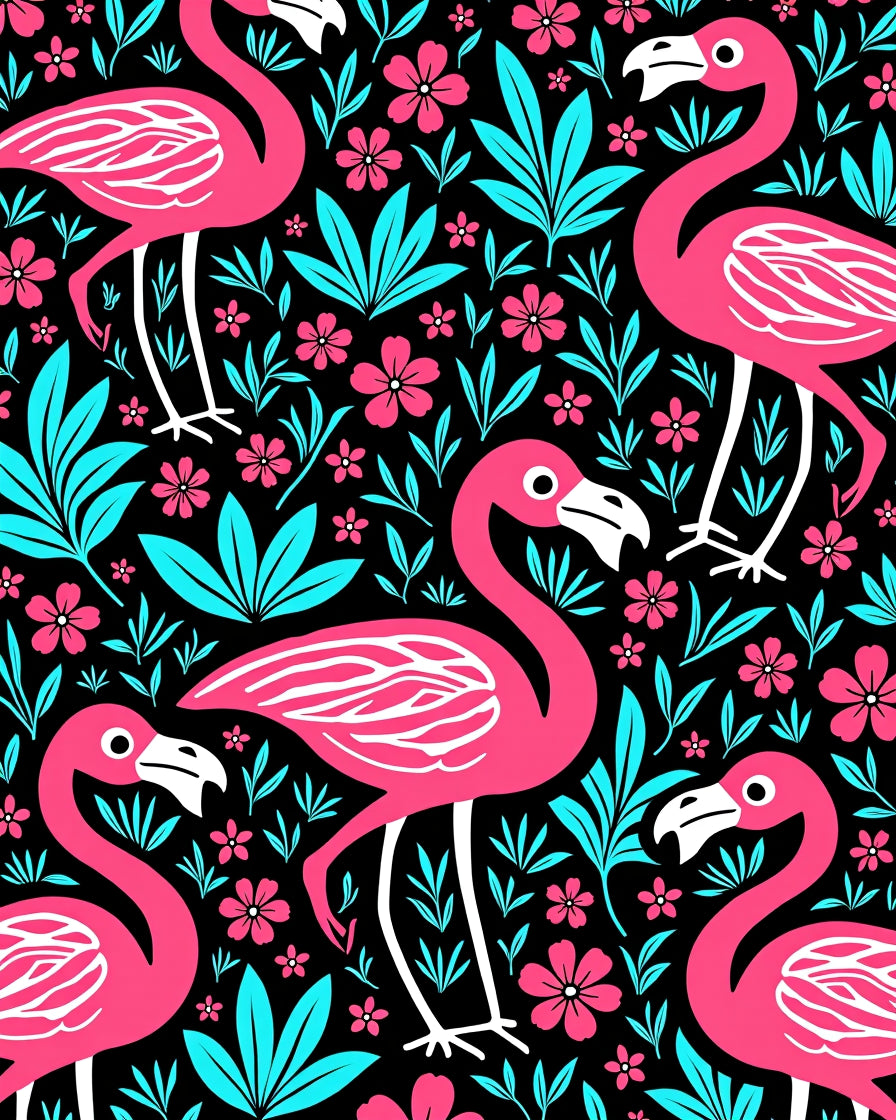 Vibrant Pink Flamingo Floral Jungle Rug