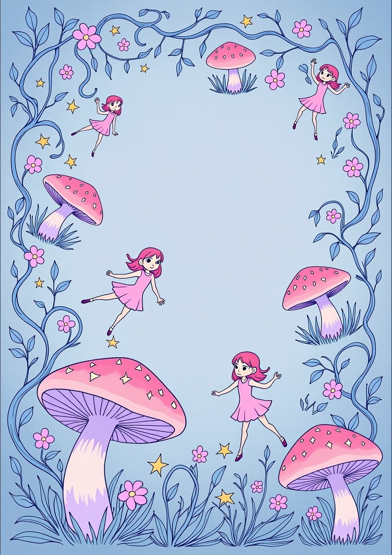 Whimsical Pink Mushroom Fairies Garden Rug