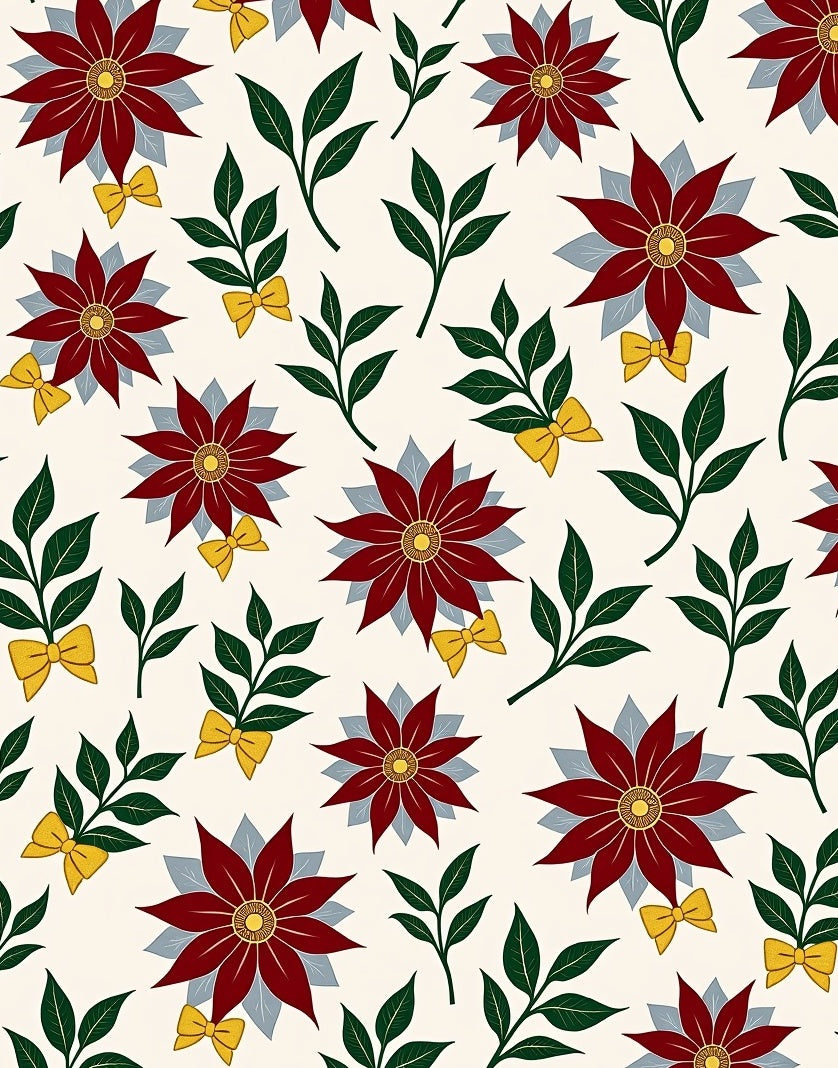 Crimson Floral Green Leaf Yellow Bow Rug
