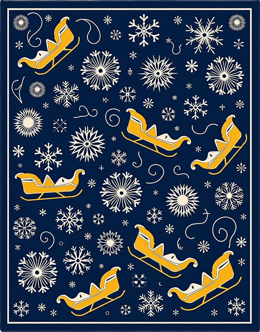 Navy Sleigh Snowflake Winter Collection Rug
